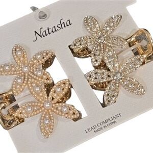 Natasha Couture Pearl & Rhinestone 2-PK Hair Claws